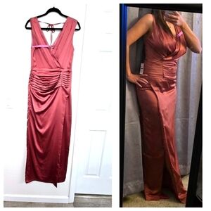 Asos Bridesmaid Satin  Wrap Front  Maxi Dress In Forever Rose Size 6